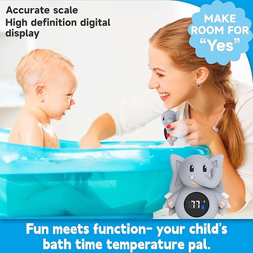 Baby Bath Thermometer, with LED Display and Temperature Warning,Kids' Bathroom Safety Products, Newborn Bath Safety Toy Thermometer (Elephant)
