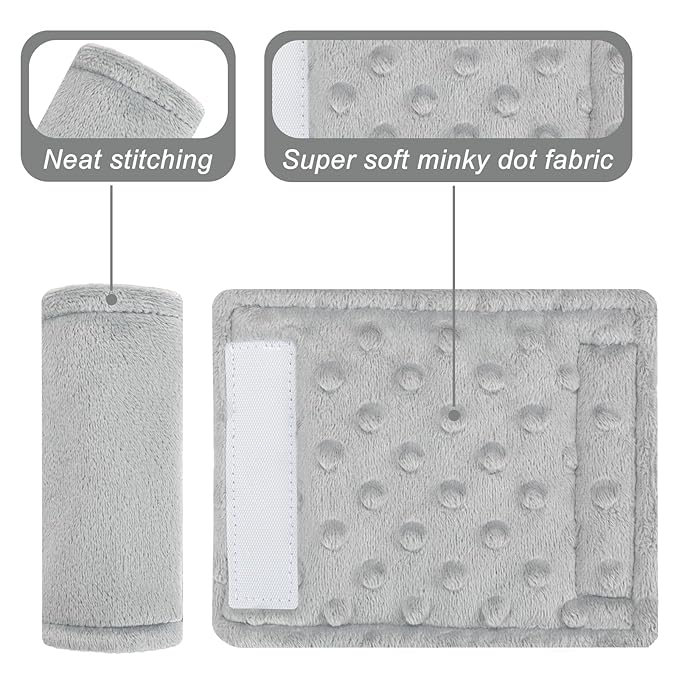 Car Seat Straps Pads for Baby Boys 3 Pieces,Super Soft Car Seat Strap Covers Kids,Man Fai Sky Infant Carseat Shoulder Pading, Hip Support for All Car Seats, Pushchair, Stroller(Grey)