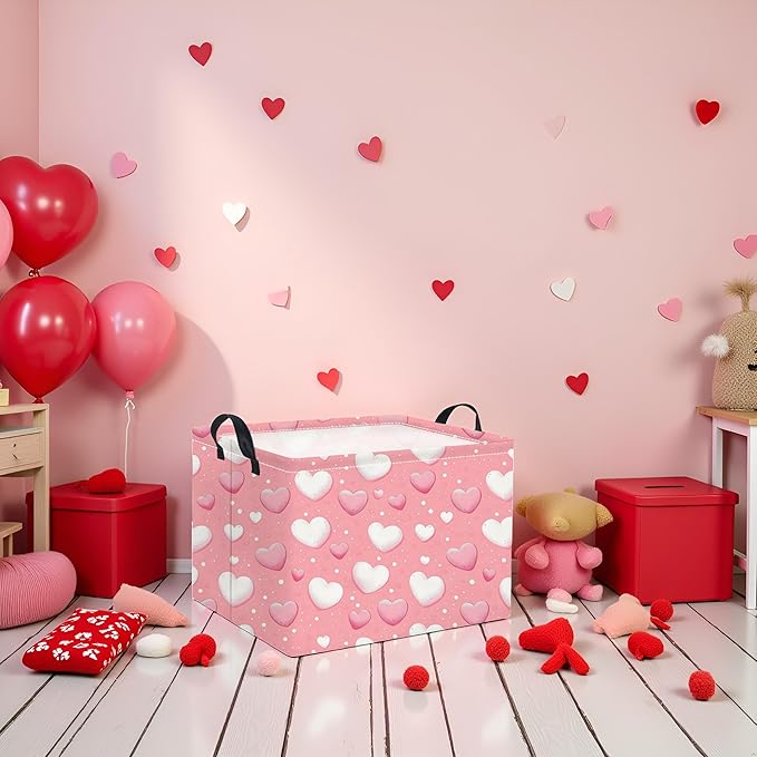 TIBAOLOVER Rectangular Heart Basket Kids Baby Girls Basket Cute Toy Storage Bin Organizer Shelf Book Love Room Decor(Pink Light Heart)