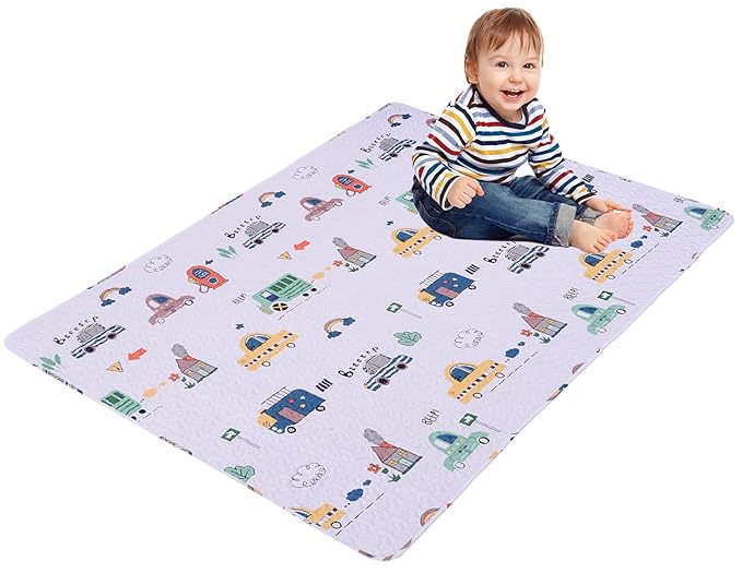 MIIMER Washable Baby Play Mat for Babies 63x43” Portable, Foldable Toddler Playpen Non-Slip Baby Tummy Time Mat, Soft Floor Play for Infants Extra Large Crawling Mats Car