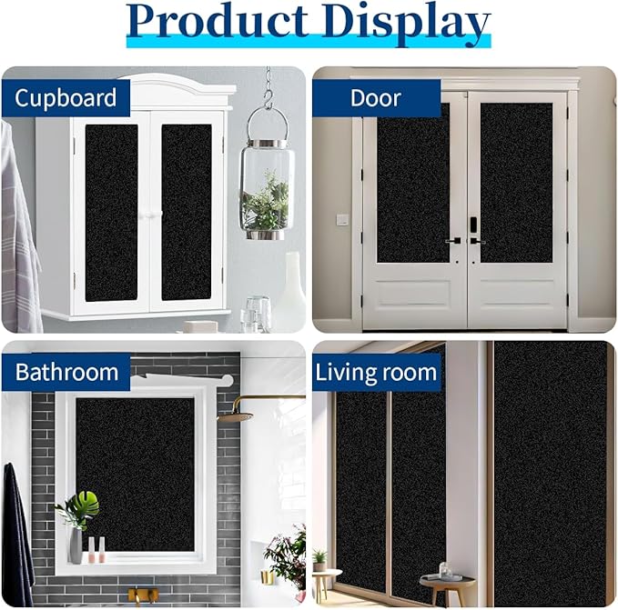 Bloss Blackout Window Privacy Film, 100% Sun Blocking Privacy Cover for Glass, Removable Room Darkening Black Out Window Tint, Static Cling Frosted Glass Film (Black/Matte, 23.6" x 78.7")