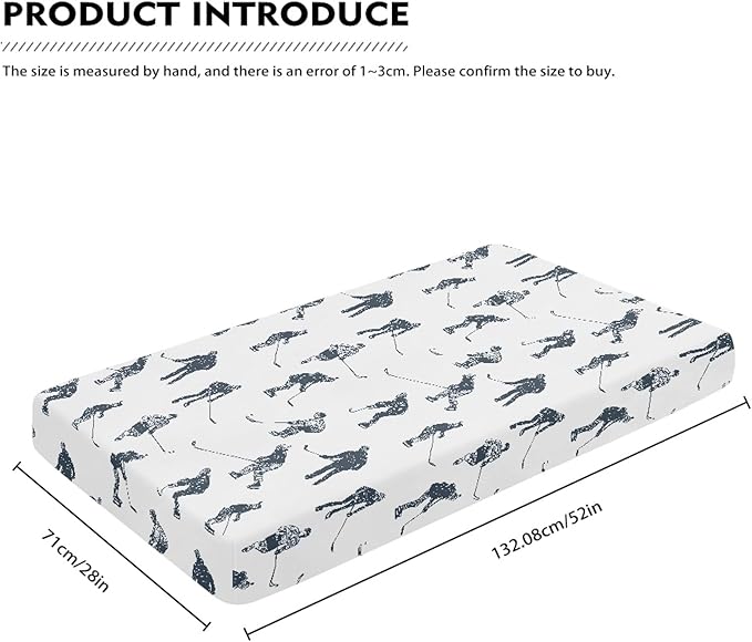 Ice Hockey Fitted Crib Sheet for Boys Girls Sports Event Hockey Player Baby Sheet for Standard Crib and Toddler Winter Sport Nursery Bed Mattress Sheets 28"x52"