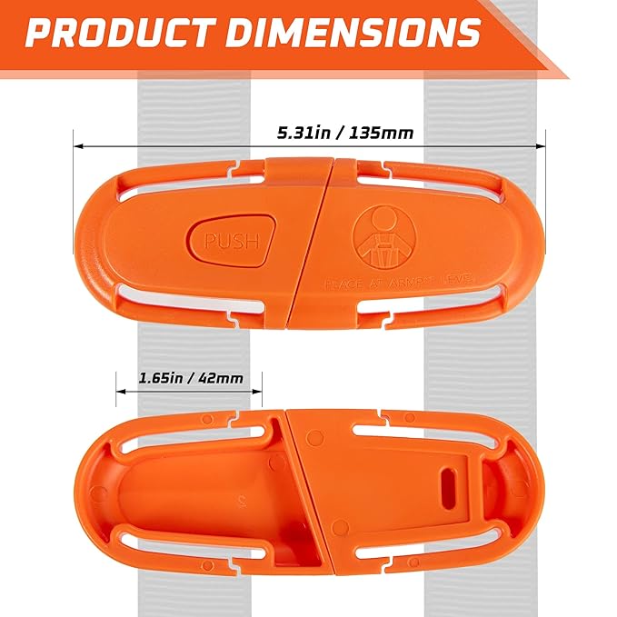 Universal Car Seat Chest Clip, Adjustable Harness Positioning Clip for Stroller and Booster Seat, Anti-Slip Shoulder Straps Holder Accessory for Parents (1 Pack, Orange)