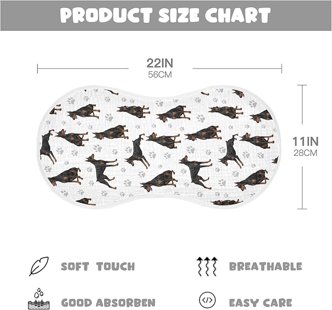 Qinllo 2 Pack Muslin Burp Cloths Doberman Dogs White Cotton Baby Burp Cloths Soft Burping Cloth Absorbent Spit Up Rags for Newborn Babies Boys Girls 22x11 Inch