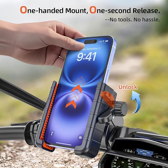 Marsrider 3rd-Gen Anti Vibration Motorcycle Phone Mount Bike Phone Holder, E-Bike Handlebar Cell Phone Holder with Secure Lock, Electric Scooter Phone Holder for Bicycle Stroller Fit 4.7-7'' Phone