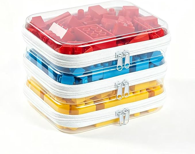 3-Pack Medium Minus Clear Hard Shell Zipper Pouches, Clear Zipper Bags, Hard Case Pouches for Purse & Diaper Bag Organizer,and Travel Essentials (3M-