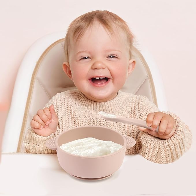 Silicone Baby Feeding Set, 3 Pack Baby Bowls with Suction and 3 Pack Baby Spoons for Babies Toddlers Kids, BPA Free, Baby Utensils Feeding Supplies, Microwave and Dishwasher Safe