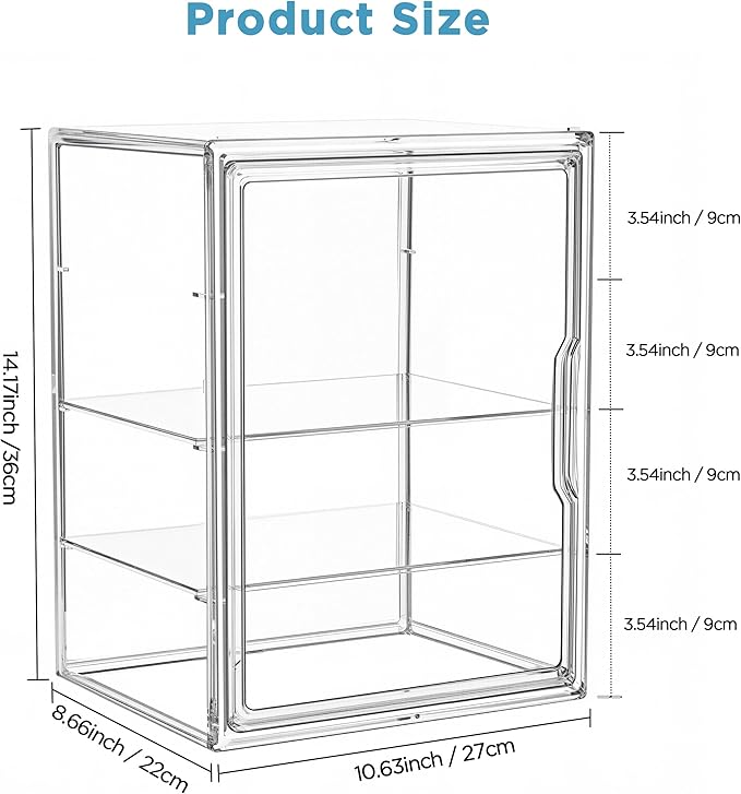 HBlife Baby Bottle Storage Organizer for Countertop Cabinet, 3 Tiers Adjustable Clear Acrylic Bottles Storage Station Case Box Container with 2 Removable Dividers and Magnetic Door, Large
