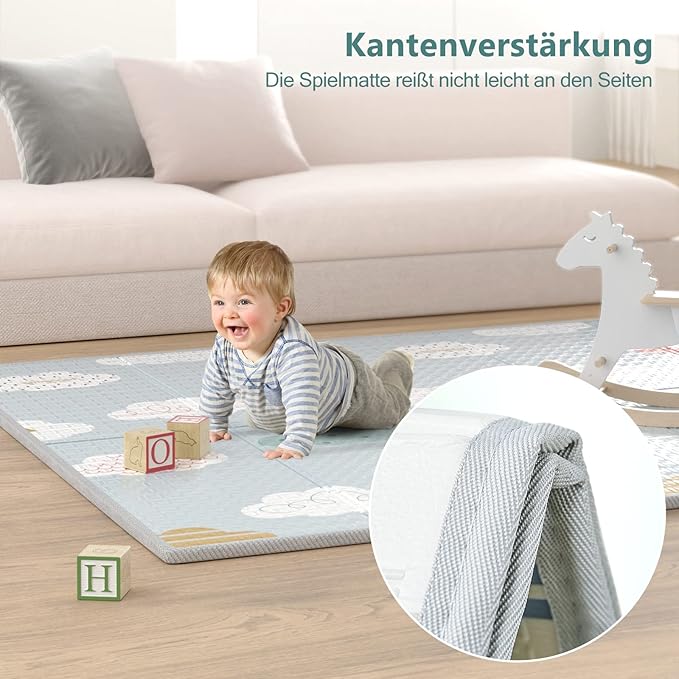 UANLAUO Foldable Baby Play Mat, Extra Large Waterproof Activity Playmats for Babies,Toddlers, Infants, Play & Tummy Time, Foam Baby Mat for Floor with Travel Bag (Cloud(71x59x0.4inch))