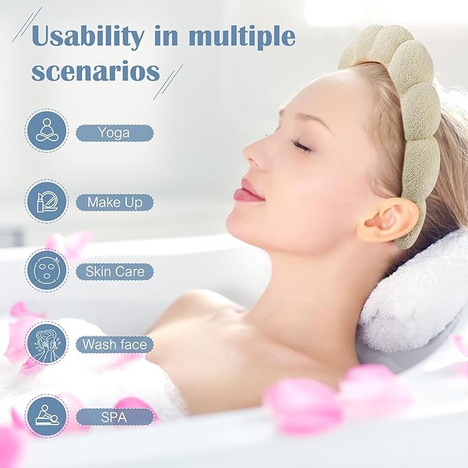 Skincare Headband, Set of 2 - Terry Cloth Face Wash Headband Combo Pack - Puffy Makeup Headbands for Face Washing, Mask (beige + black)