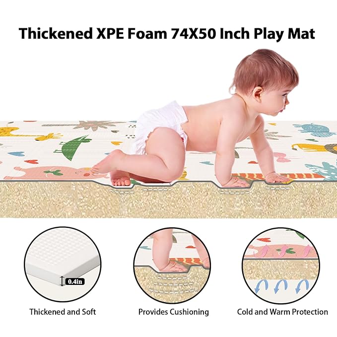 XVISHX Baby Play Mat, 71 x 59 Inch Play Mat Perfect for Use Baby Playpen, Foldable Baby Foam Playmat for Floor, Portable Waterproof Activity PlayMats for Babies, Infants and Toddlers