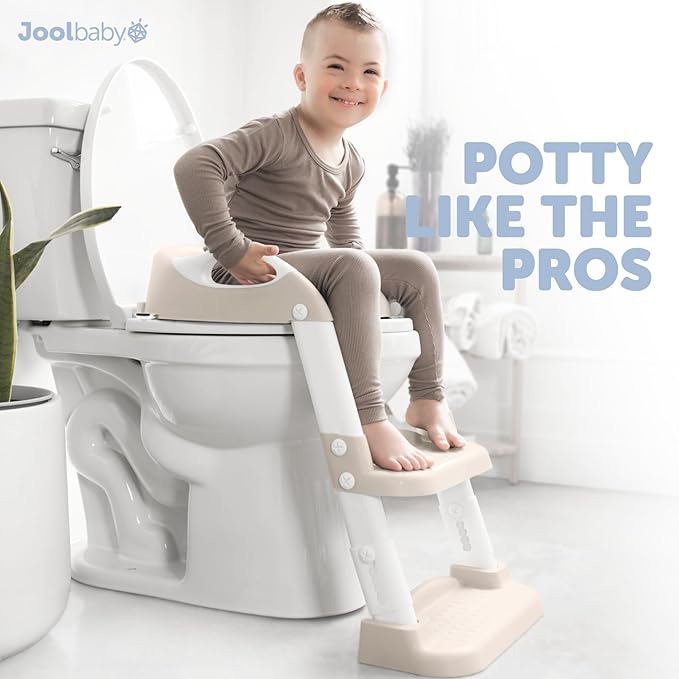 Jool Baby Potty Training Seat with 2 Step Ladder for Toddlers - Splash Guard, Adjustable Height (Oatmeal)