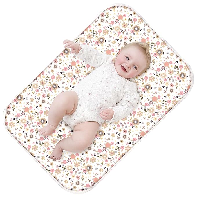 Coinarin Baby Diaper Changing Pad – 31.5" x 21.5" Extra Large Waterproof Absorbent Portable Changing Mat, Reusable Changing Pad Liner for Travel or at Home Use(Floral2)