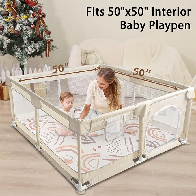 Beavtaens Baby Play Mat, 50x50 Playpen Mat, Thick Soft Foam Playmats for Baby, Foldable and Washable Crawling Mat for Floor (Orange Nature)
