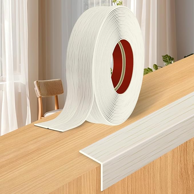 Wall Corner Protector Moulding Trim Peel and Stick Wall Corner Guards Trim Flexible Self Adhesive Edge Protector Moulding, 0.8 in x 10 Ft, Beige Wood