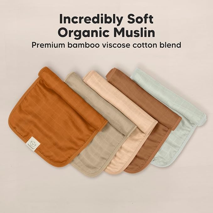 KeaBabies Cotton Muslin Burp Cloths Baby Boy, Girl - 5-Pack Soft & Absorbent Burping Cloth for Babies, Large Baby Towels & Washcloths for Newborn, Spit Up Rags, No Shrink, 20x10 (Spice)
