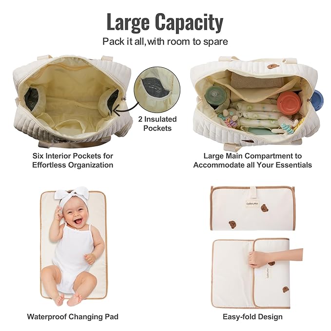 GOBABYMART 3pc Diaper Bag Tote Set, Hospital Bag for Labor & Delivery, Maternity Travel Bag with Changing Pad & Pacifier Case