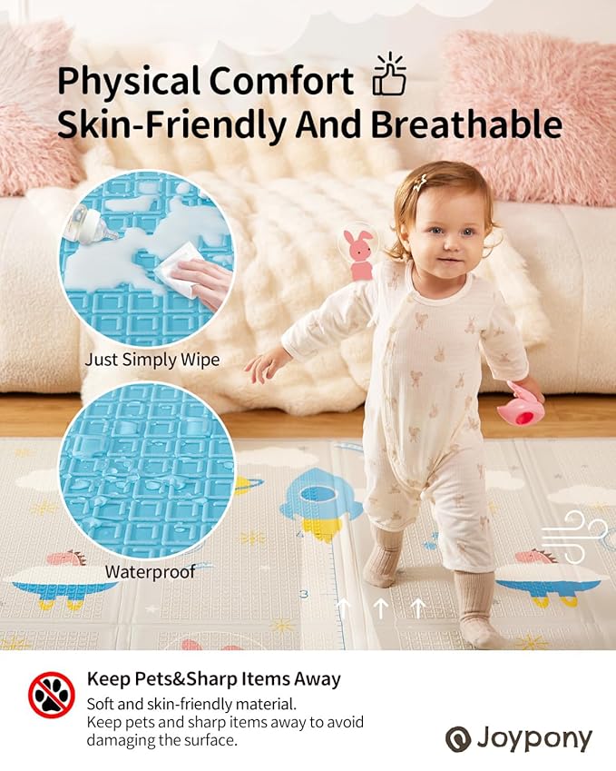 Baby Play Mat 79" X 71", Extra Large Foldable Play Mats for Babies and Toddlers, Waterproof Anti-Slip Portable Foam Floor Mat for Tummy Time with Travel Bag Indoor Outdoor