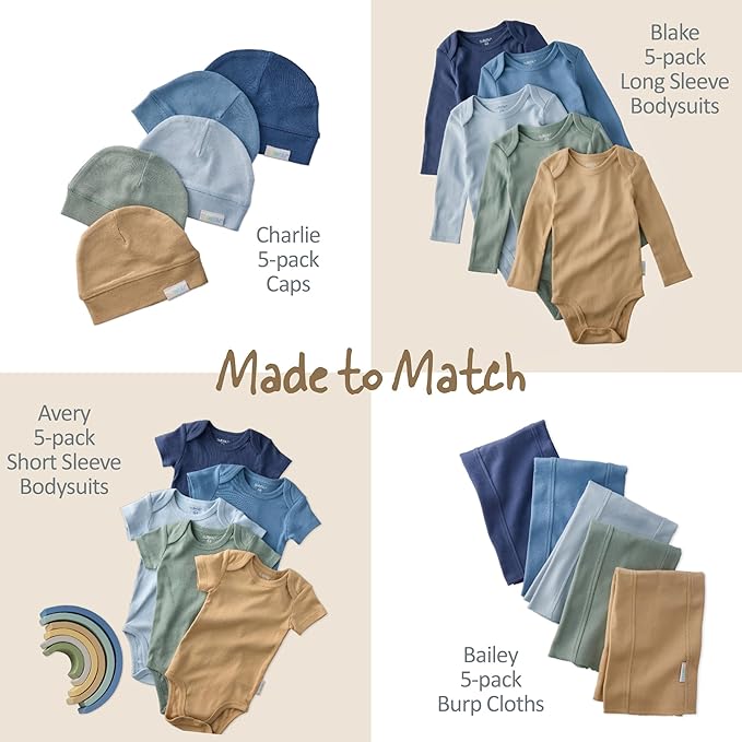 Butterblu Bailey 5-Pack Burp Cloths 100% Organic Cotton Knit for Newborn & Baby Boys & Girls, Terra, One Size