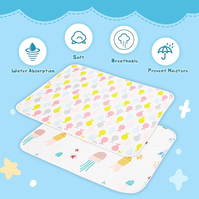 Catteyonce Baby Portable Diaper Changing Pad,Waterproof Changing Mat,Soft Comfortable,Foldable Travel Pad,Toddler Essentials Must Haves,Newborn Shower Gifts(Sea 20 * 27 inch-2pack)