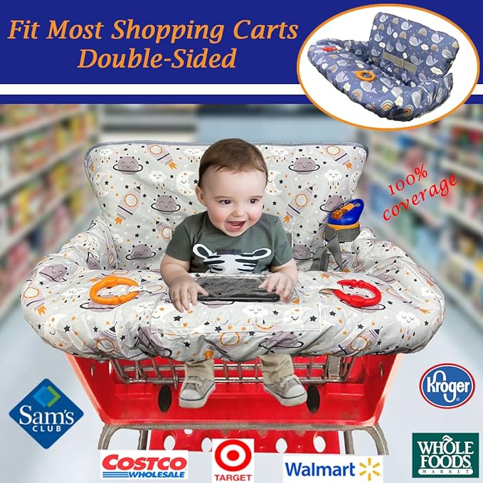 Shopping Cart Cover for Baby and Toddler, Waterproof Grocery Cart and High Chair Cover, Soft Padded Cart Cover for Babies, Universal Fit for Costco, Target and Restaurant High Chairs