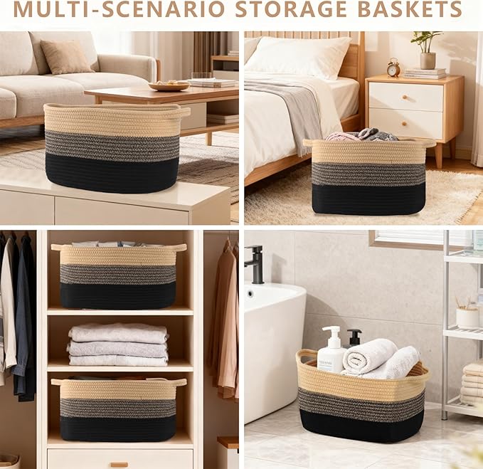 AOFANGSHIYE Cotton Rope Braid Storage Basket for Baby Carrier Toy Storage Bag Gift Basket for Kids Laundry Basket Baby Blanket Storage Measures 15x10x10 inches. (Brown Brown)