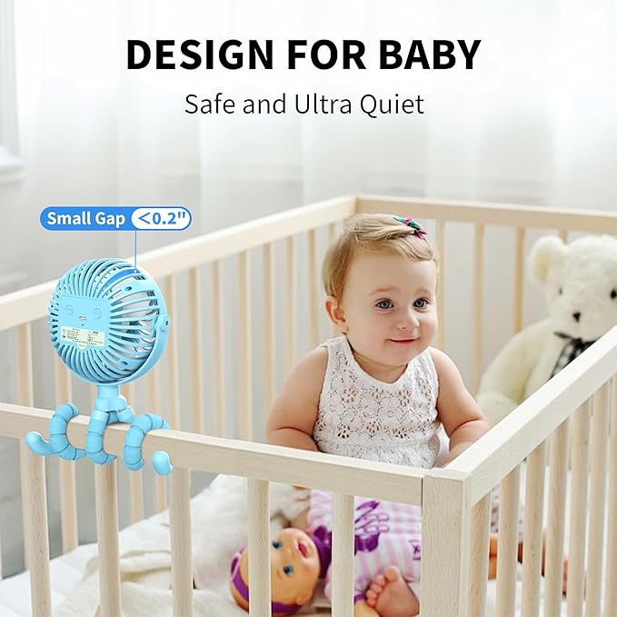 AMACOOL Battery Operated Stroller Fan, Newborn & Baby Travel Essentials, Registry Gifts, Flexible Tripod Clip On Fan with 3 Speeds and Rotatable for Car Seat Crib Bike Treadmill, Beach Essentials