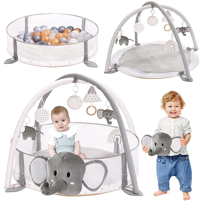 Crisschirs 5-in-1 XL Large Baby Gym & Ball Pit, Play Mat & Play Gym, Combination Baby Activity Gym with Milestone Cards for Sensory Exploration and Motor Skill Development, Balls are not Included