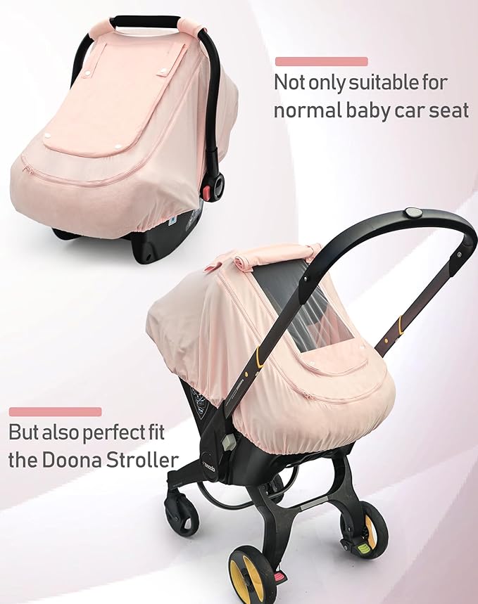 Baby Car Seat Cover for Summer/Spring,100% Organic Cotton Carseat Cover for Babies,Infant Car Seat Cover Canopy for Boys& Girls, Lightweight & Breathable (Pink)