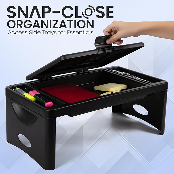 Loddie Doddie Foldable Lap Desk - 9.75 x 12 in, Black, Plastic - Accessory Trays & Storage Pocket for Lap Desk with Storage - Kids Travel Tray for Car Seat - Foldable Laptop Table for Small Spaces