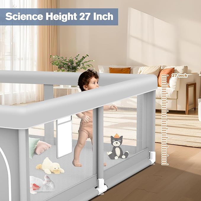 Baby Playpen for Babies and Toddlers 50 x 50 inch, Play Yards Indoor & Outdoor, Sturdy Safety Play Pen with Soft Breathable Mesh, Baby Fence