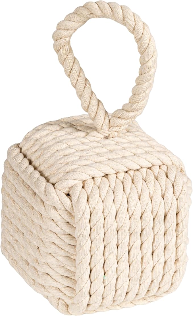 Creative Co-Op Nautical Rope Knot Decorative Cotton Door Stop, White