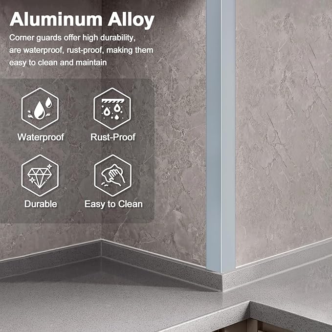 10PCS 48" Metal Corner Protectors, Aluminum Self Adhesive Corner Guards, Metal Wall Edge Protector Strip, Furniture Corner Protectors, Wall Cabinet Baseboard Decoration 48" x 2" (Gray Blue)