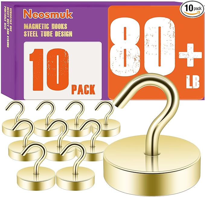 Neosmuk Magnetic Hooks, Cruise Ship Essentials, 80lb+ Heavy Duty Magnetic Hooks for Cruise Cabins, Refrigerator, Grill, Hanging, and Travel | Extra Strong Must-Haves Magnet Hook,Gold