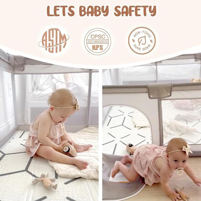 ZEEBABA Baby Playpen with Mat, 47x47inch Playpen for Babies and Toddlers, Small Baby Play Pens, Play Yard for Infants with 47" Play Mat, Playard with Gate