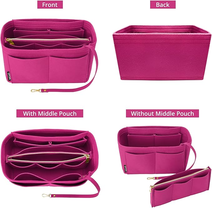 OPPOSHE Purse Organizer Insert for Handbags, Softened Felt Bag Insert Organizer for Tote, Compatible with LV, Coach, MK, Kate Spade, Goyard, Longchamp (Rosy, Medium)