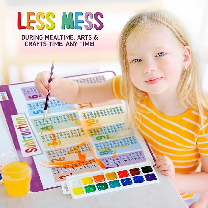 Merka 5 Pack Educational Placemat for Kids & Toddlers, Washable, Reusable, Learning Math, Addition, Subtraction, Multiplication & Division, Placemats for Dining Table,17 x 11 inches