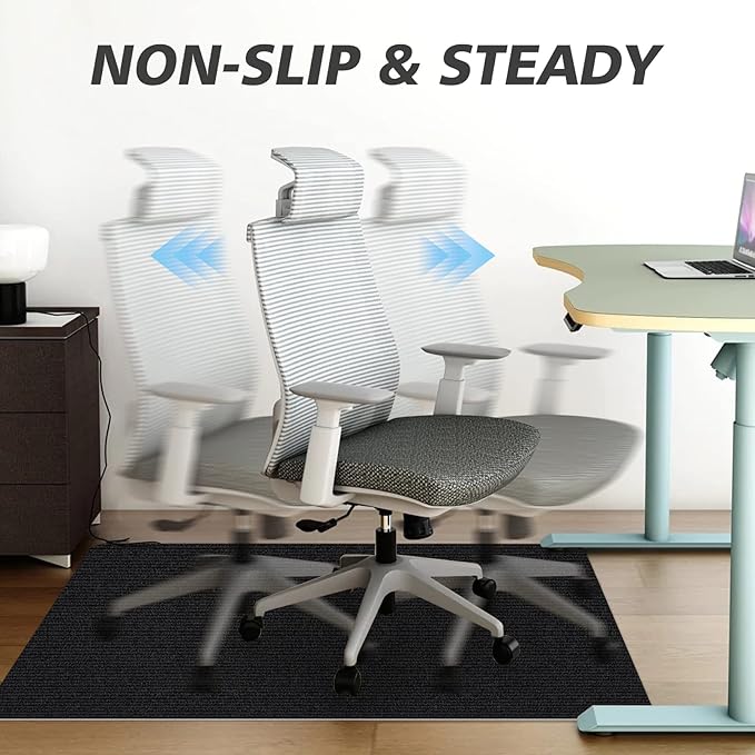Sycoodeal Office Chair Mat for Hardwood Floor,Office Computer Gaming Chair Mat for Tile Floor,Large Floor Protector Rug,Anti-Slip,Easy to Clean,Pure Black(48"x60")