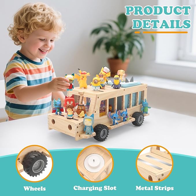 RZYLKA for Tonies Box Organizer Shelf Storage, for Tonie Shelf Magnetic, Compatible with Tonie Box 1/2 Player Tonies Figures Characters, Charger, Display Collection 20~30 Characters - Bus