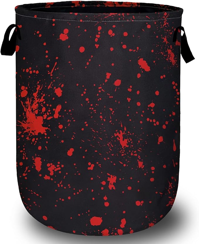 Blood Splattered Laundry Basket, Laundry Hamper Collapsible Oxford Cloth with Handle Clothes Toy Storage Bin for Bathroom Laundry Room Bedroom 15.7 X 20 Inch