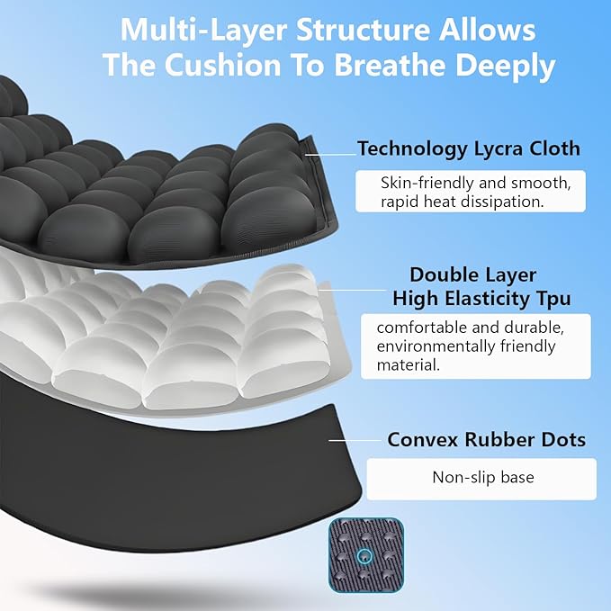 VSDFAW Travel Cushion, Comfortable 3D Air Cell Seat Cushion, Portable and Adjustable Air Inflatable Pressure Relief Seat Cushion for Car,Office Chair,Wheelchair and Tailbone Pain Relief