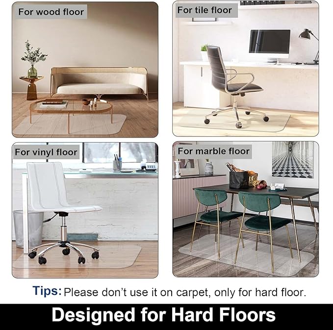 AiBOB Office Chair Mat for Hardwood Floor, 45 X 53 inches, Hard Floor Chair Mats Under Computer Desk, Easy Glide for Rolling Chairs, No Curling