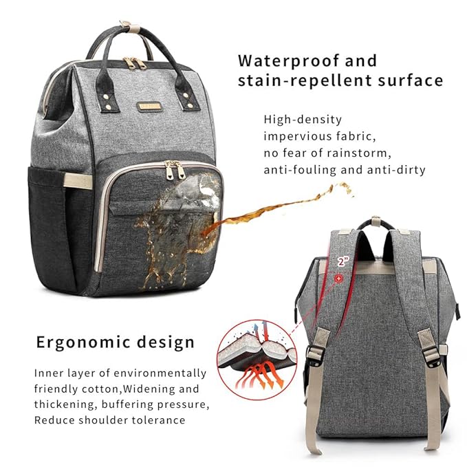 GAIVP Diaper Bag Backpack for Women, Baby Bags for Girls,Diaper Bag with Changing Pad, and Insulated Pockets (Dark Grey +Light Grey)
