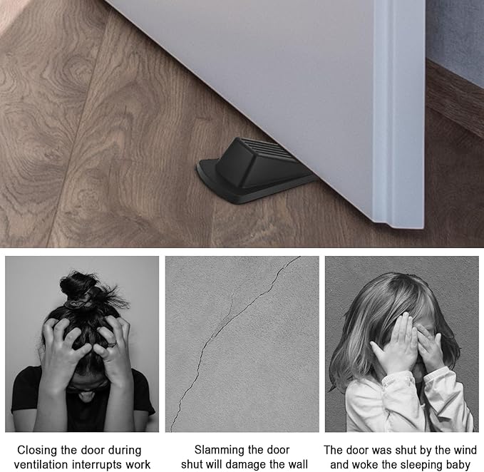 Beieverluck 24 Pack Door Stoppers for Bottom of Door Rubber Door Stop Wedge Sturdy Stackable Door Stops for Floor Wall Carpet Heavy Duty Door, Black