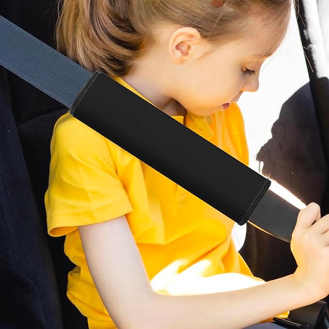 Mokiwala Car Seat Belt Pad Cover, 2-Pack Soft Car Safety Seat Belt Strap Shoulder Pad for Adults and Children, Suitable for Car Seat Belt, Backpack, Shoulder Bag(Black)