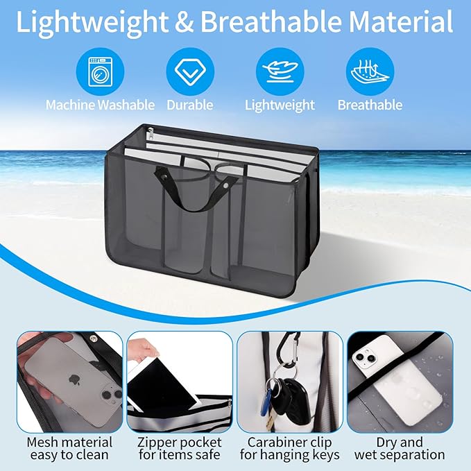 Dry and wet separation,Beach Bags Organizer Insert Compatible with Original XL Bogg Bag,Lightweight Mesh Divider Pouch Insert for Bogg Bag Accessories, 18" x 8.3" x 12.2" Beach Tote Bags