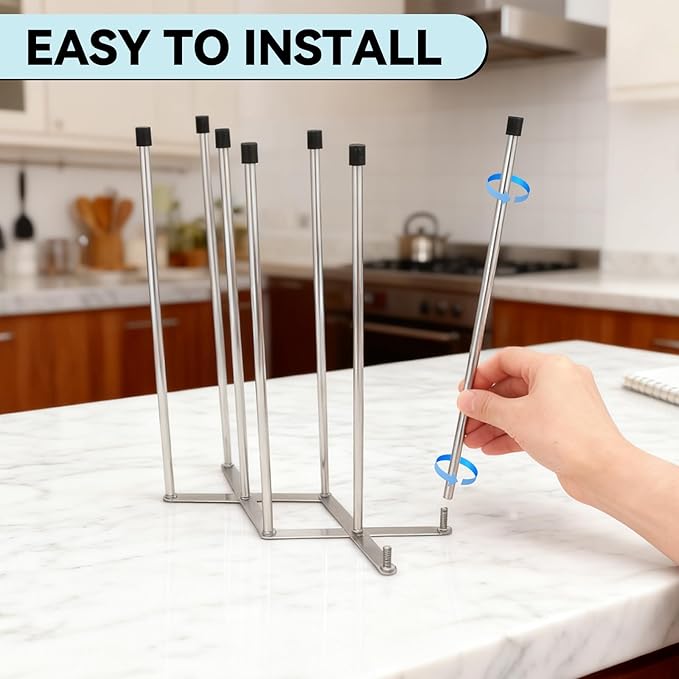 Foldable Baby Bottle Drying Rack – 8-Pole Collapsible Bottle Organizer, suitable for cups, silicone bags, and kitchen waste bags – Space-Saving Countertop Dryer for Home & Travel (Silver)
