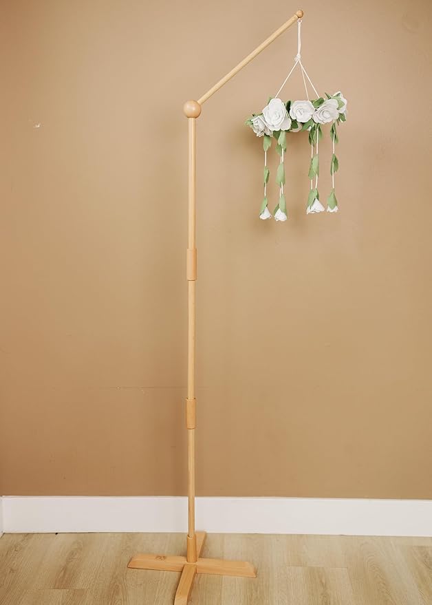 Baby Crib Mobile Arm Wooden Holder Floor Stand - Universal Baby Mobile Hanger, fits Any Crib (100% Natural Beech Wood) - Floor Stand, Adjustable Height - Nursery Decor & Gift Accessories (Original)