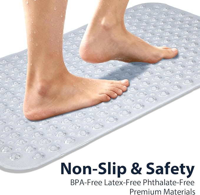 Clear Bathtub Mat Shower Mat Non Slip 17x30 Inch Standard Size, Soft Bubble Bath Tub Mat Shower Mats for Inside Shower Bathroom Floor Mat with Big Suction Cups & Drain Holes, BPA-Free