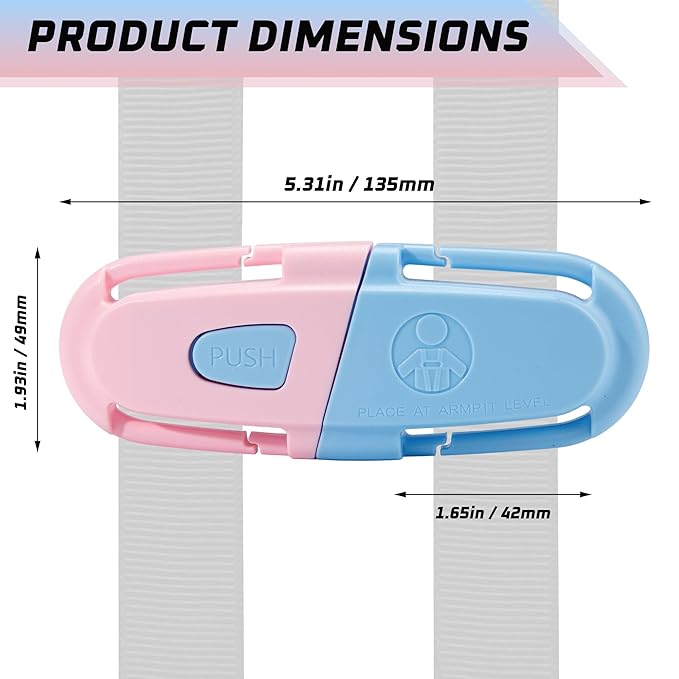 Universal Car Seat Chest Clip, Adjustable Harness Positioning Clip for Stroller and Booster Seat, Anti-Slip Shoulder Straps Holder Accessory for Parents (1 Pack, Pink&Blue)
